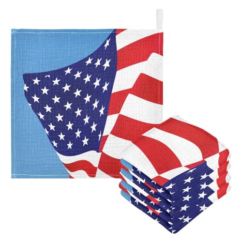 Kigai American Flag Baby Washcloths,3pcs Ultra Soft Absorbent Towel,Newborn Bath Face Towel, Natural Reusable Baby Wipes for Sensitive Skin, Baby Registry as Shower