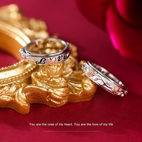 Lexlune Fidget Ring Spinner Ring For Anxiety Women Men Girlfriend Daughter Teen Girl Real S925 Sterling Silver Band Ring Rose Ring I Love You Ring Love You Forever #TOP4