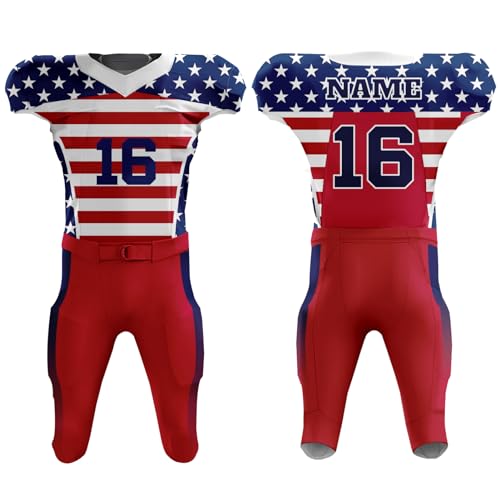DIYUME Men\'s Personalized 2 Sided Short Sleeves Football Jersey Pants Uniforms, American Flag