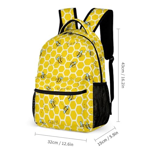 Bee Backpack with Lunch Box & Pencil Case, 16 Inch Cute Bee Themed Bookbag, Adjustable Lightweight Large Capacity, Colorful Bee Backpack Set for Kids Girls Boys School2