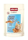 animonda Carny Adult Meat Strips Huhn+Lachs (10 x 50g), Softer Premium Katzensnack für Erwachsene Katzen mit viel frischem Fleisch und Fisch