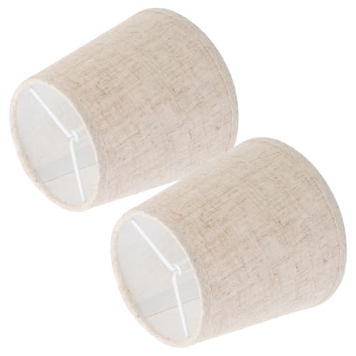 NESTINGHO Pantallas para Lámparas de Escritorio E14 de Tela y Hierro, Color Lino Natural, Tamaño Pequeño, Juego de 2 Unidades, Accesorio para Lámpara de Mesa y Decoración del Hogar