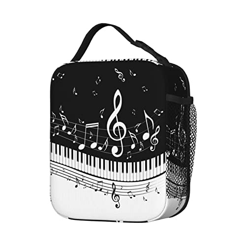 Kiuloam Insulated Lunch Box Black White Music Note Reusable Lunch Bag With Shoulder Strap For Women/Men/Girls/Boys Lunchbox Meal Tote Bag #TOP2
