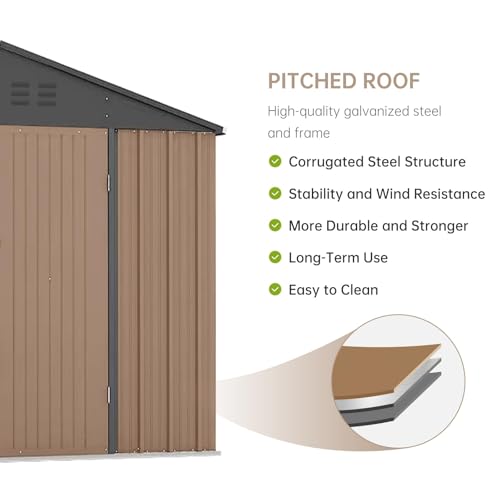 Image of 8X8FT Metal Outdoor Storage Shed - Galvanized Steel Waterproof Garden Shed with Lockable Doors & Vents, All-Weather Utility Tool Shed for Lawn Mower, Bike
