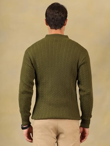 Image of Kvetoo Men's Full Sleeve High Neck Zipper Sweater| Warm Cable Knit Quarter Zip Pullover | Wool Winter Sweater for Casual & Office Wear