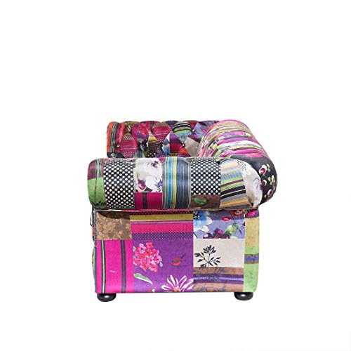 Beliani Sofa im englischen Stil Polsterbezug Patchwork bunt rosa Chesterfield – Bild 4