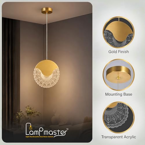 Image of Lampmaster Oval Lumiround Pendant Light with Warm Glow | Decorative Ceiling Lamp | Gold Finish | Adjustable Height | Perfect for Bedroom, Living Room & Dining Area, Home & Office | 1 Year Warranty