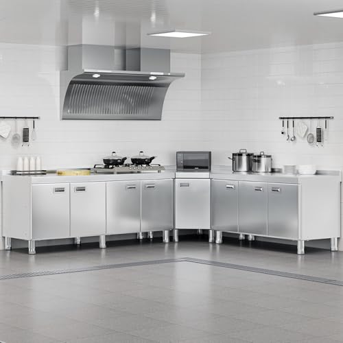 Image of KINGBO Stainless Steel Corner Cabinet Heavy Duty Prep Table with 304 Stainless Steel Worktop Commercial Worktable Workbench with Storage Cabinet for Kitchen Garage Restaurant Outdoor