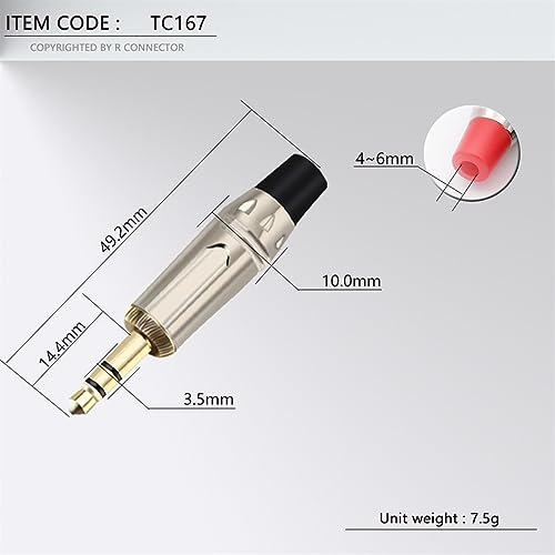 Jack 3.5 mm conector macho estéreo de 3 pines para soldar cable de auriculares DIY de audio 5
