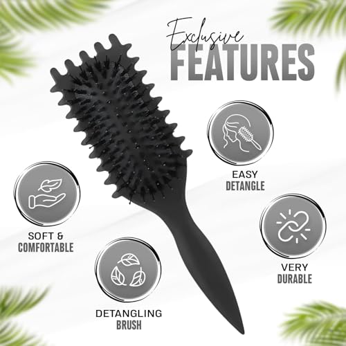 Image of Combelle 5-in-1 Curl Hair Brush, Vegan Boar Bristles, Bio-Baked PLA Handle, Detangling and Frizz Control for Curly Hair (Black)
