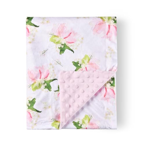 Image of Brenaly Baby Blanket Super Soft Minky Blanket Pink Flower Blanket with Dotted Backing for Newborns Nursery Stroller Receiving Toddlers Crib Bedding for Boy or Girl(30 x 40 Inch)