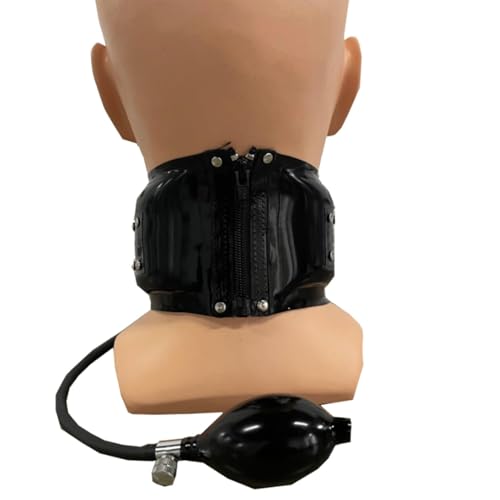Kangxinsheng Aufblasbares Latex Kragen für Damen und Herren,Unisex SM Latex Halsbänder mit Reißverschluss Hinten,Gummi Halsband Party Kostüm Clubwear-S