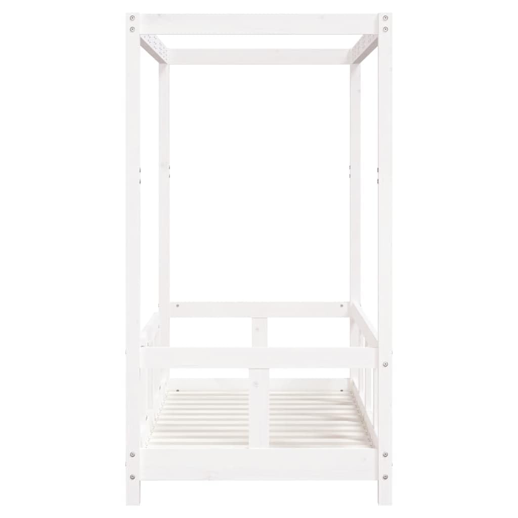 Kinderbett Weiß 70x140 cm Massivholz Kiefer mit Lattenrost stabiles Gitterbett für Kinderzimmer niedrige Höhe Baldachin-Design sicherer Schlafplatz