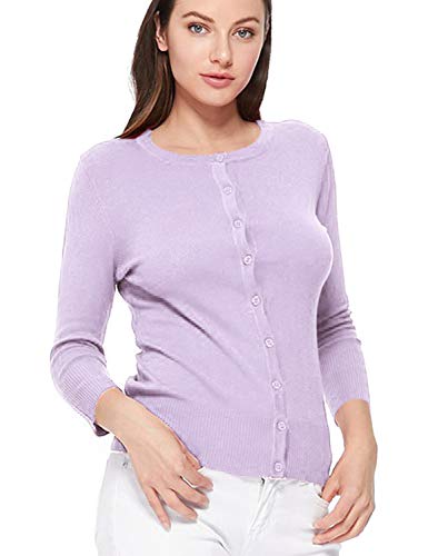 Image of Women's 3 /4 Sleeve Crew Neck Button Down Stretch Knit Cardigan Sweater (S-3XL)