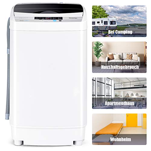 GOPLUS Waschmaschine Vollautomat 4,5 KG, Waschvollautomat mit Schleuder, 10 Programme, LED Dispaly, inkl. Ablaufpumpe, Toplader Waschmaschine ideal für Apartments und Wohnmobile, 50 x 50 x 85 cm