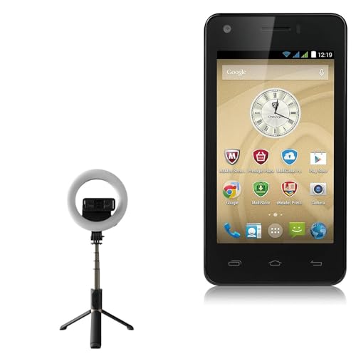 BoxWave Stand and Mount Compatible with Prestigio MultiPhone 5454 Duo - RingLight SelfiePod, Selfie Stick Extendable Arm with Ring Light - Jet Black