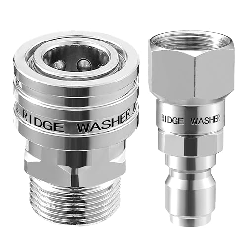 RIDGE WASHER Pressure Washer Swivel Adapter Stainless Steel M22 14mm to 3/8 Quick Connect Stainless Quick Disconnect for Pressure Washer Hose 5000 PSI 2 Pack