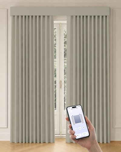 Image of Graywind Motorized Curtains with Track, Room Darkening Smart Curtains, Hardwired Curtains Compatible with Alexa Google Home Remote Control for Large Windows, Custom Drapes Up to 220 inch, Canvas (Bone)