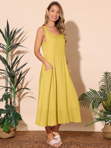 Image of Seta T Women's Linen Dresses Summer Sleeveless Sundress Casual Loose Flowy Midi Tank Beach Dress