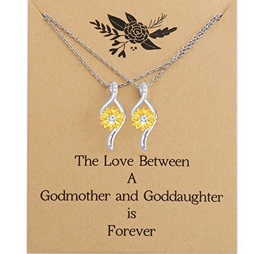 MYSOMY Conjunto de collar con colgante de girasol de madrina y ahijada para ahijada, cumpleaños, madrina, propuesta de bisutería, regalo de bautismo para futura ahijada, S, Cobre, /NA Cover