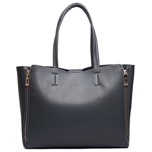 Miss Lulu Women's Designer Leather Look Expanding Tote Shoulder Handbag Large Grey #TOP23
