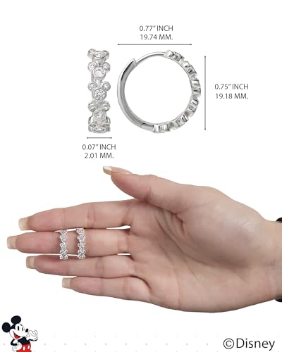 Disney Mickey Mouse Endless Hoop Earrings for Women Official License, Silver Flash-Plated Cubic Zirconia Mickey Earrings4