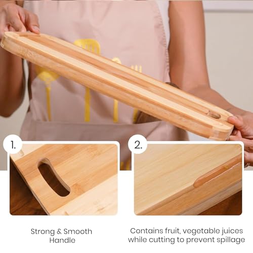 Image of Yellow Weaves Bamboo Wood Chopping Board Cutting Board with Juice Groove for Vegetables, Fruits, for Kitchen Use, Eco Friendly, BPA Free, Anti Microbial (20 x 30 CM, 2 CM Thickness)