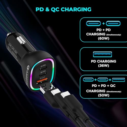 Image of MOZEN by Amkette PowerPro 60W Car Charger, 3 Port (Dual Type C + USB A) Car Charger Socket, Fast Charging, ABS Build, Safety Protections, Multi-Device Compatible - Mobiles, Tablets & More