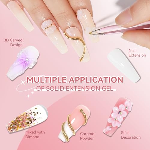 SUPWEE Festes Builder Gel für Nägel Non-Stick Hand Nail Extension Gel Multifunktionales Klar Weiß 3D Nail Art Skulptur zum Schnitzen von Mustern Prägung hartes für Nägel Mniküre