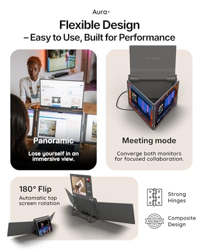 Image of | Triple Go 18.5 inch Max | Premium Triple Portable Monitor Extender | Auto-Rotating Top Display | Quad Screens | 3x18.5 inch FHD 1080P HDR IPS | USB-C & USB-A | Compatible 11-18 inch Laptops