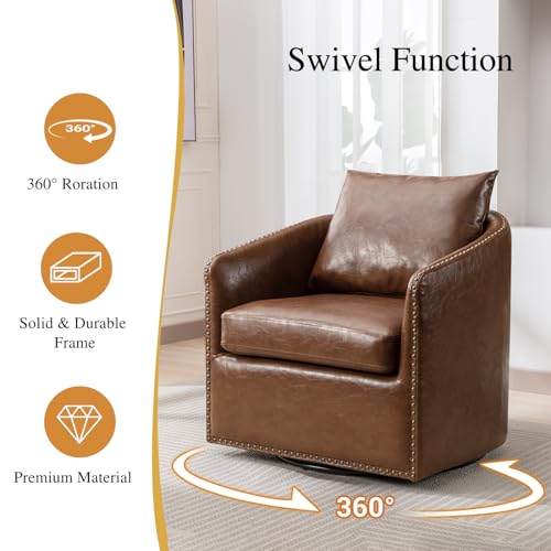 Swivel Accent Chair Set of Two with Back Pillow and Rivets for Living Room