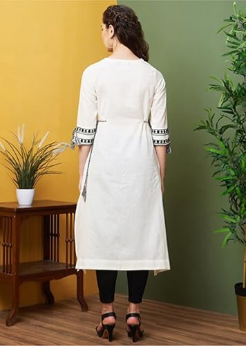 Image of TRENDMALLS Women's Cotton Embroidery Kurti 3 /4 Sleeve Calf Length Stright Kurti for Women