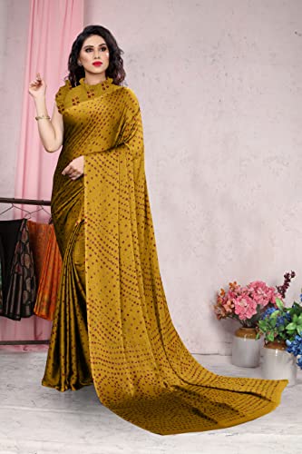 Image of MIRCHI FASHION Saree for Woman Chiffon Georgette Solid with Contrast Border | Lightweight Daily Wear Women's Sari and Printed Blouse Piece