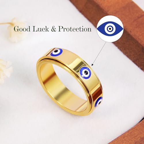 Evil Eye Fidget Ring for Women - 18K Gold Plated Stainless Steel Spinner Rings for Anxiety Relief, Ojo Turco Ring Luck Amulet, Turkish Faith Protection Stackable Jewelry Gift for Women Men4