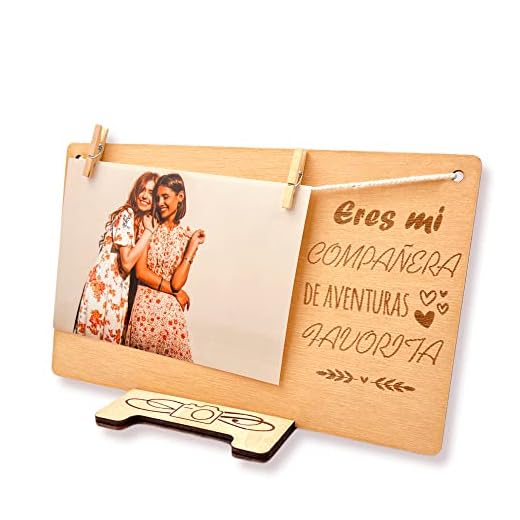 DIGIDU | Marco de fotos con pinzas | Regalos para amigas | Regalos Madre Cumpleaños | Regalo Padre Cumpleaños | Regalos Originales para Amigos | Portafotos con Pinzas (Compañera)