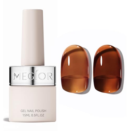MEGIOR Tortoise Sheer Jelly Gel Nail Polish 0.5 Fl Oz Jelly Brown Caramel Transparent Soak Off UV LED Lamp Light Cure Amber Gel Polish for Salon and Nail Art Starter Manicure DIY at Home