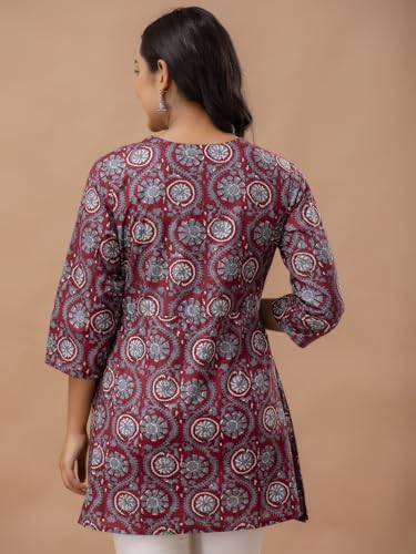 Image of feranoid Floral Print Angrakha 3 Sleeves Flared Kurti
