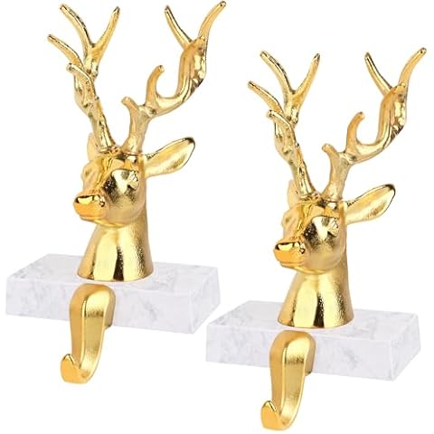 Hxezoc 2 Pack Gold Reindeer Stocking Holders Cover