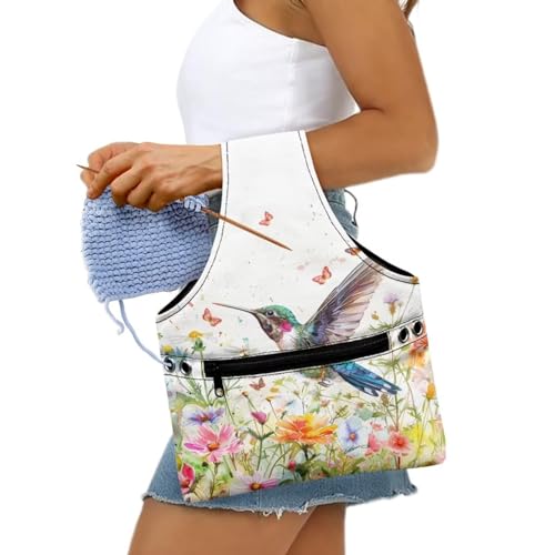 Image of Hummingbird Yarn Storage Organzier Knitting Bag Yarn Storage Shelves Floral Crochet Tots Bags Travel Knitting Accessories,Small