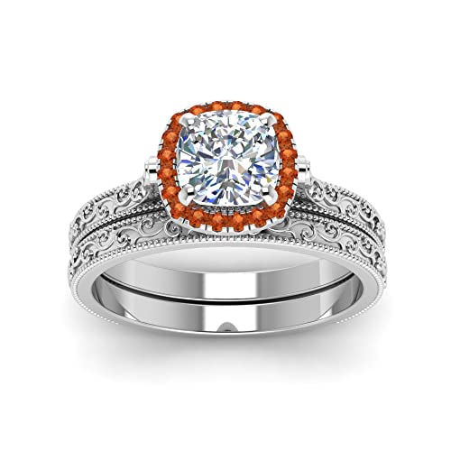 Image of Choose Your Gemstone Hand Engraved Halo Cushion Wedding Ring 925 Sterling Silver Cushion Shape Wedding Ring Sets Matching Jewelry Wedding Jewelry Easy to Wear Gifts US Size 4 to 12