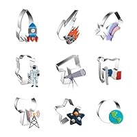 WDYJMALL Space Cookie Cutters 9-Pc Set - Space Shuttle Rocket Meteor Falling Star Astronaut Telescope Flag Signal Tower Star Round Planet - B