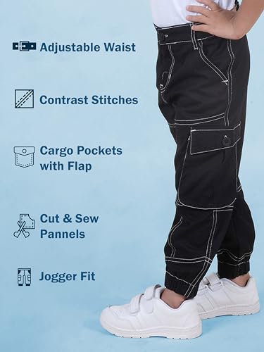 Image of Boys Cotton Full Length Front Cut Sew Cargo Pant with Bottom Tab