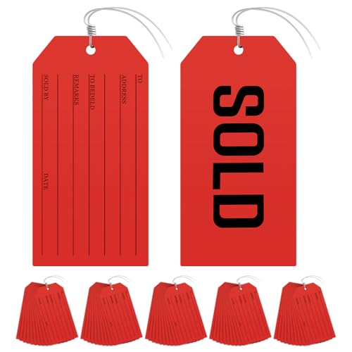 Sold Tags,100 PCS Sale Sold Tag with Pre-Attach Wire,Red Kraft