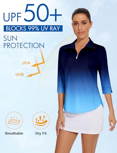 Image of Cucuchy Style Womens Golf Shirt 3 /4 Sleeve Quarter Zip Workout Tennis Tops Quick Dry UPF 50+ Shirts