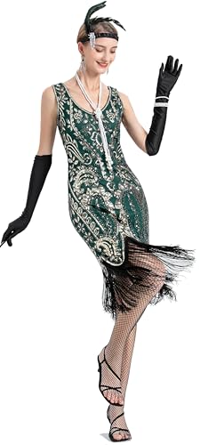 Image of Peacock-inspired 1920s Gatsby Beaded Flapper Sling Dress Womens Vintage Cocktail Dress W /Complete Accessories Set