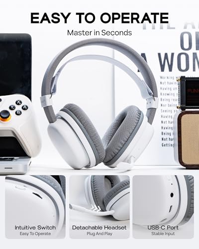 Image of MechLands Aula G7 Wireless Gaming Headset for PS4 /PS5 /PC /Switch, Over-Ear Headphones with Detachable Noise Canceling Mic, RGB, Surround Sound, 60H Battery, 2.4GHz /BT /Wired (White)