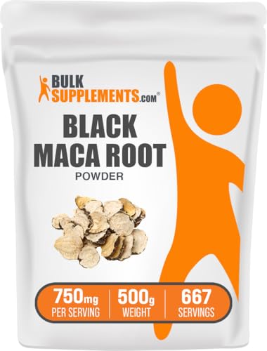 BulkSupplements.com Black Maca Powder - Black Maca Root Supplement Herbal Supplement for Men & Women - Vegan Gluten Free 750mg per Serving 500g (1.1 lbs) (Pack of 1)