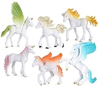 6 Pcs Unicorn Pegasus Figures Sets Mythical Animals Model, Stocking Stuffers, Cake Toppers, Home Decorations, Bathtub Accessories, Gifts for Halloween and birthdays