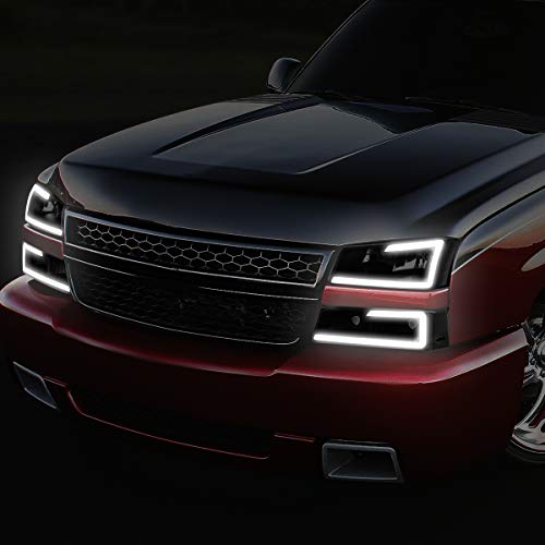 Image of DNA MOTORING HL-LB-CSIL03-BK-SM-CL1 Black Housing Smoked Lens 3D LED DRL Headlight Bumper Lamp Set Compatible with 03-06 Silverado 1500-3500 / Avalanche 1500 2500
