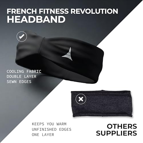 Image of French Fitness Revolution - Stretchy Sports Headband for Men & Women - Guys Sweatband for Running, Cycling, Basketball, Yoga, Fitness - Moisture Wicking Workout Hairband - Made in Europe